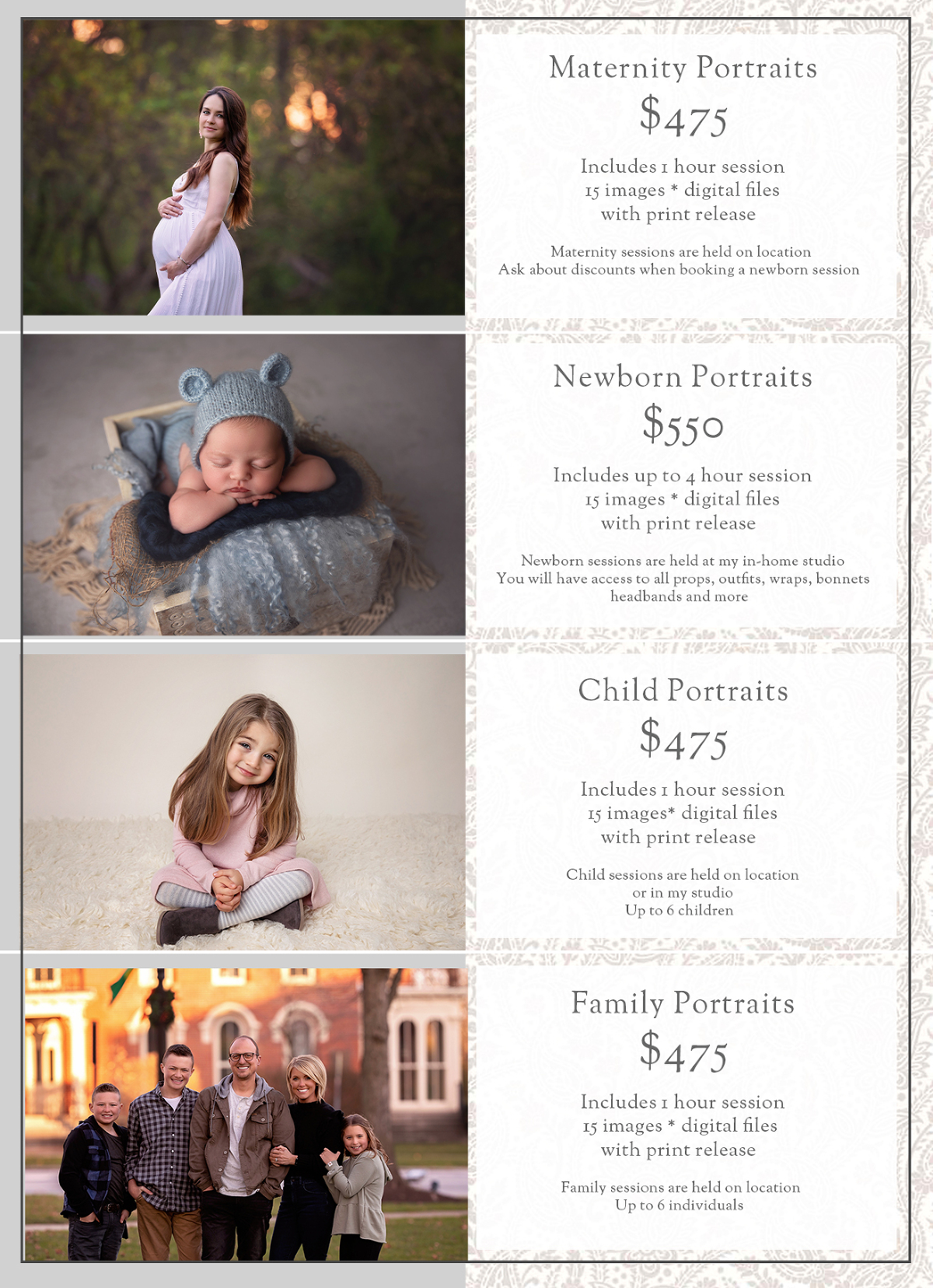 Family Portrait Pricing Guide